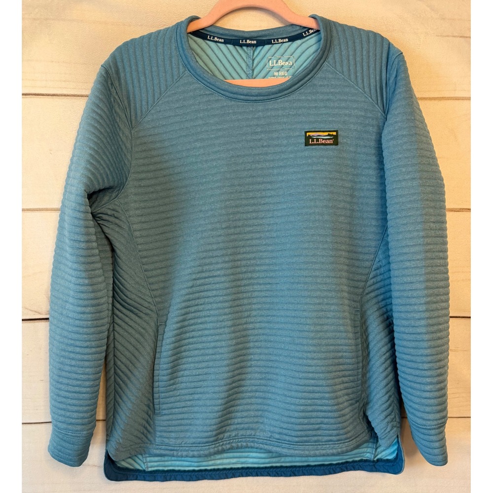 LL Bean Womens Airlight Quilted Pullover Blue Crewneck Sweatshirt M 510064
